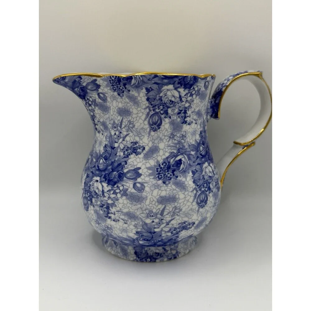 Royal Winton Blue Welbeck Bone China Cream Pitcher Gold Trim England